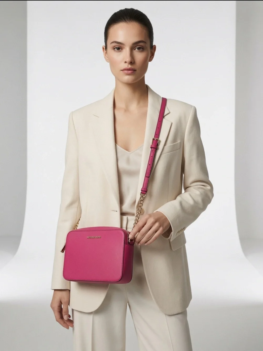 Michael Kors Hot Pink/ Fuchsia Jet Saffiano Leather Crossbody